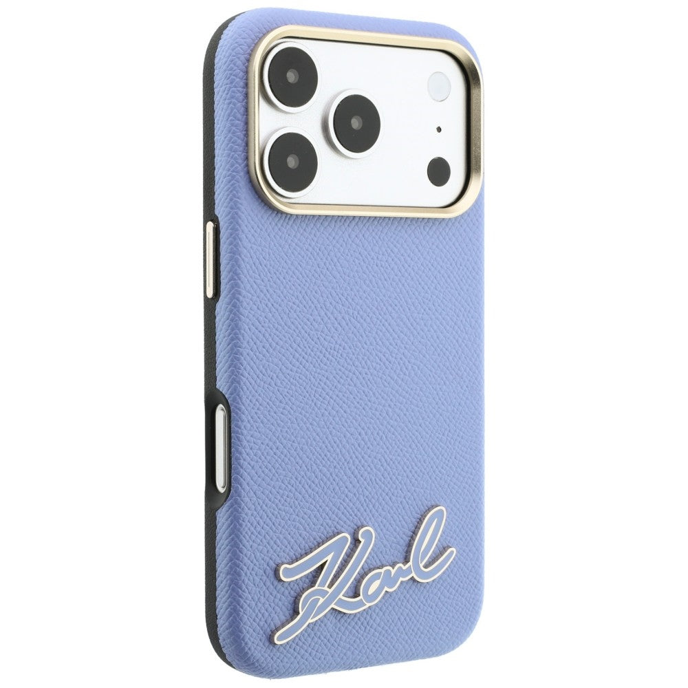 Custodia MagSafe per Apple iPhone 18 Pro / 17 Pro, Karl Lagerfeld, Logo in Resina Granulata, Blu