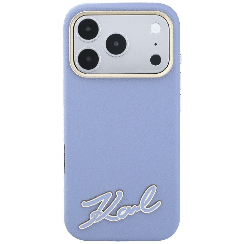 Custodia MagSafe per Apple iPhone 18 Pro / 17 Pro, Karl Lagerfeld, Logo in Resina Granulata, Blu