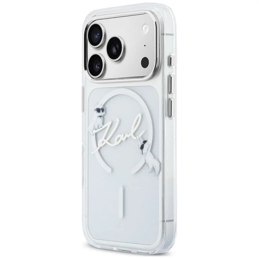 Custodia MagSafe per Apple iPhone 18 Pro / 17 Pro, Karl Lagerfeld, IML Choupette Karl Script Logo, Trasparente