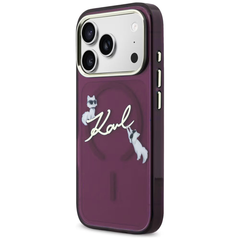 Custodia MagSafe per Apple iPhone 18 Pro / 17 Pro, Karl Lagerfeld, IML Choupette Karl Script Logo, Vinaccia