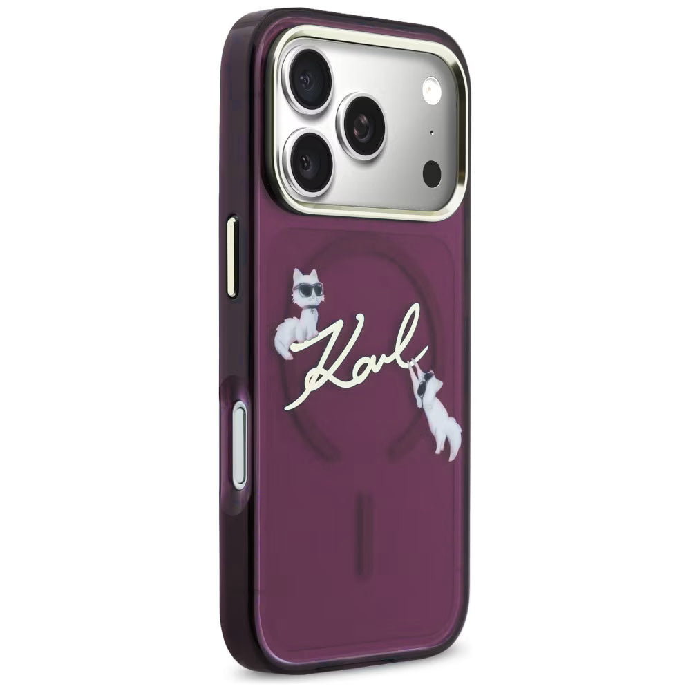 Custodia MagSafe per Apple iPhone 18 Pro / 17 Pro, Karl Lagerfeld, IML Choupette Karl Script Logo, Vinaccia