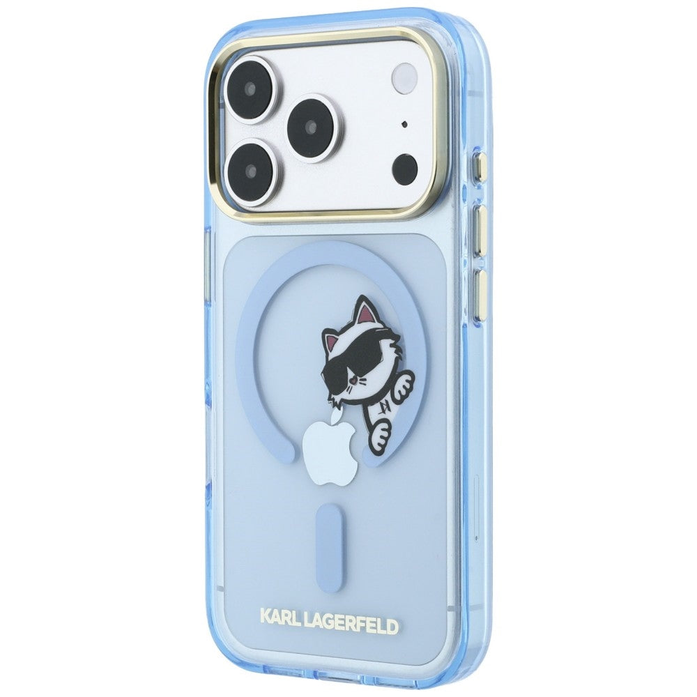 Custodia MagSafe per Apple iPhone 18 Pro / 17 Pro, Karl Lagerfeld, IML Peekaboo Print Metal Frame, Bleu