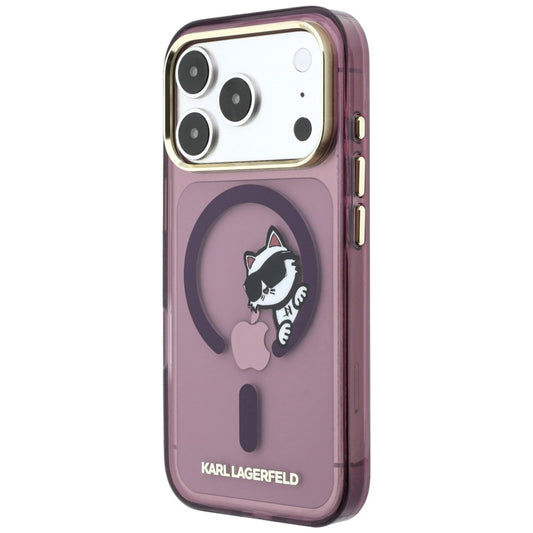 Custodia MagSafe per Apple iPhone 18 Pro / 17 Pro, Karl Lagerfeld, IML Peekaboo Print and Metal Frame, color bordeaux