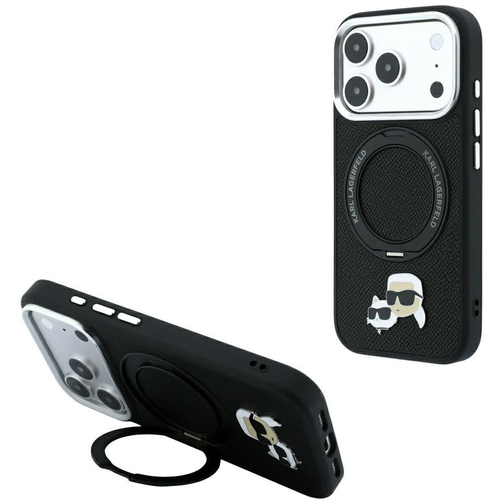 Custodia MagSafe per Apple iPhone 18 Pro / 17 Pro, Karl Lagerfeld, Ring Stand 360 Karl & Choupette Pin, Nera