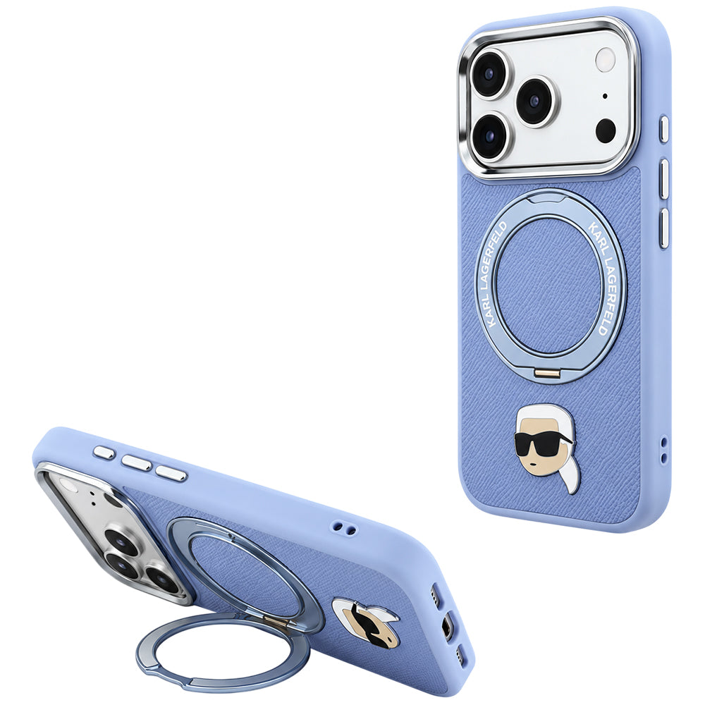 Custodia MagSafe per Apple iPhone 18 Pro / 17 Pro, Karl Lagerfeld, Ring Stand 360 Karl Pin, Blu