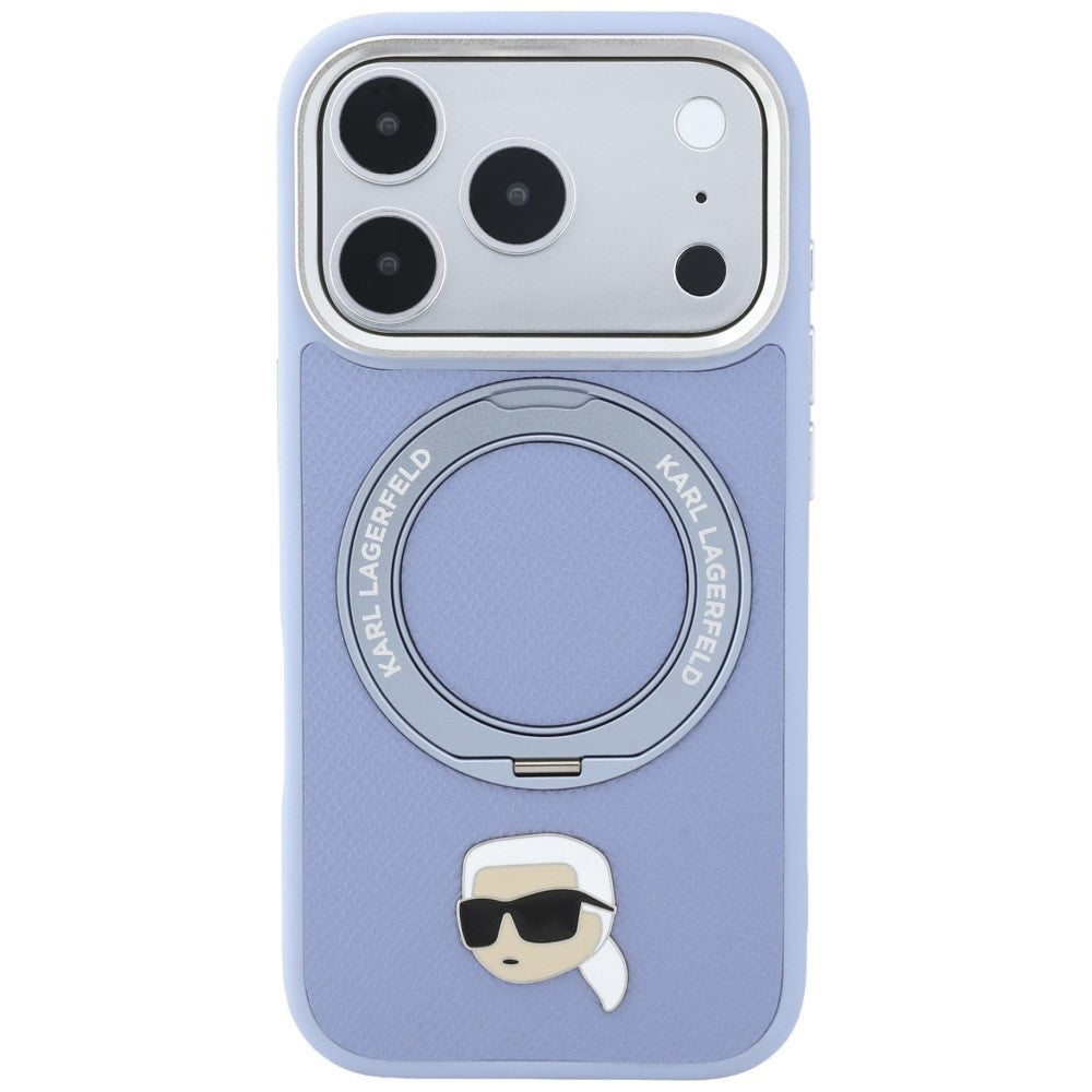 Custodia MagSafe per Apple iPhone 18 Pro / 17 Pro, Karl Lagerfeld, Ring Stand 360 Karl Pin, Blu
