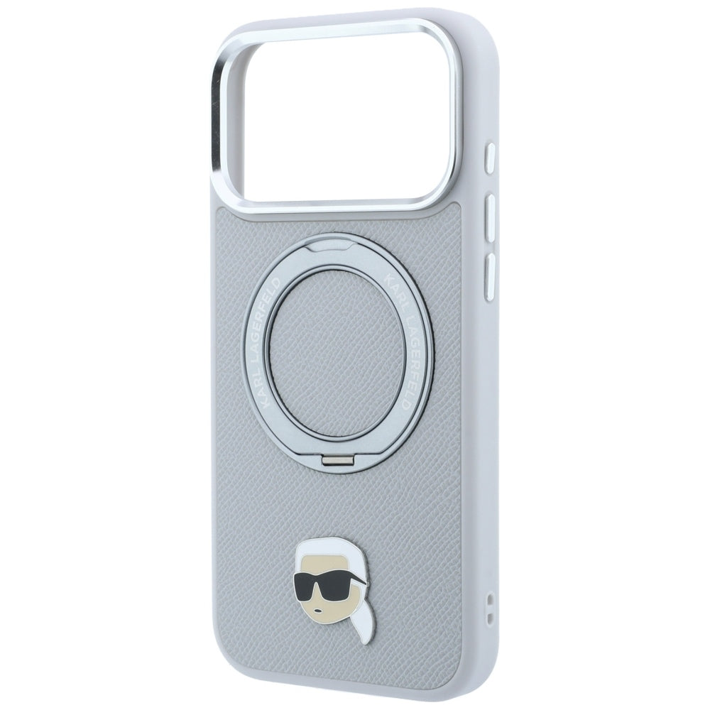 Custodia MagSafe per Apple iPhone 18 Pro / 17 Pro, Karl Lagerfeld, Ring Stand 360 Karl Pin, Grigio