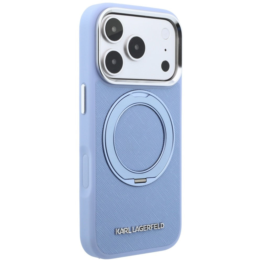 Custodia MagSafe per Apple iPhone 18 Pro / 17 Pro, Karl Lagerfeld, Ring Stand 360 Saffiano, Blu