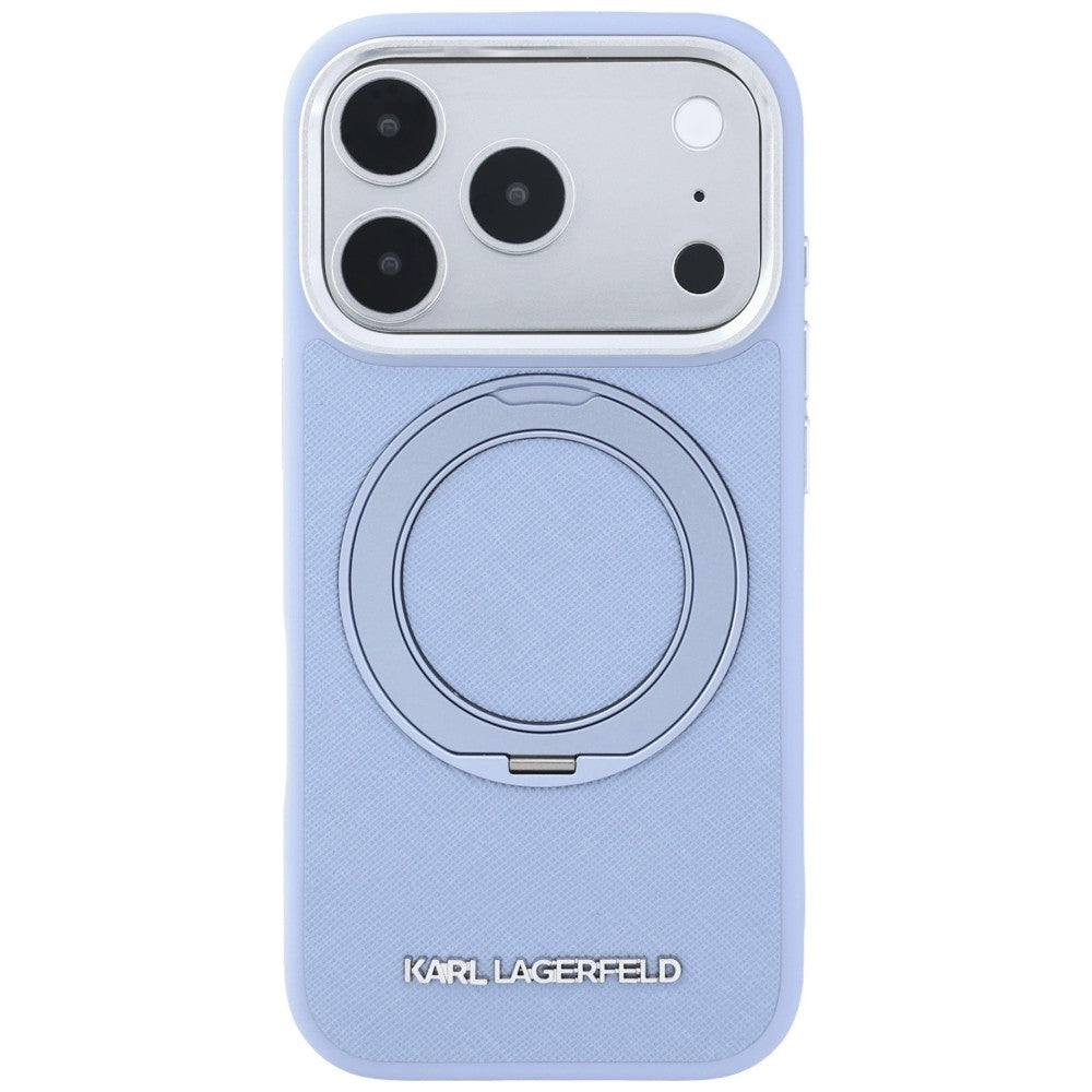 Custodia MagSafe per Apple iPhone 18 Pro / 17 Pro, Karl Lagerfeld, Ring Stand 360 Saffiano, Blu