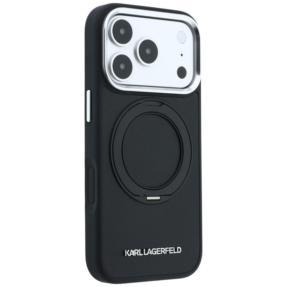 Custodia MagSafe per Apple iPhone 18 Pro / 17 Pro, Karl Lagerfeld, Ring Stand 360 Saffiano, Nera
