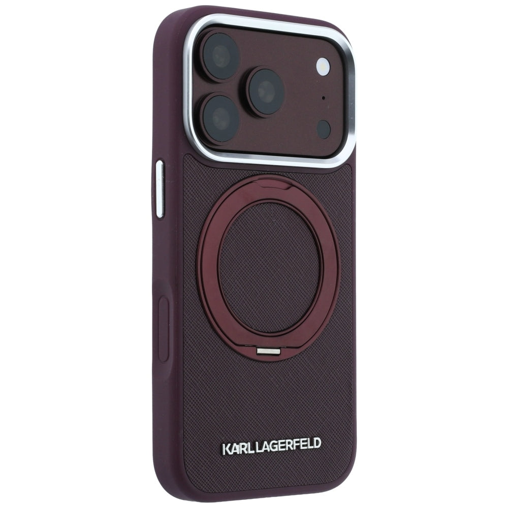 Custodia MagSafe per Apple iPhone 18 Pro / 17 Pro, Karl Lagerfeld, Ring Stand 360 Saffiano, color bordeaux