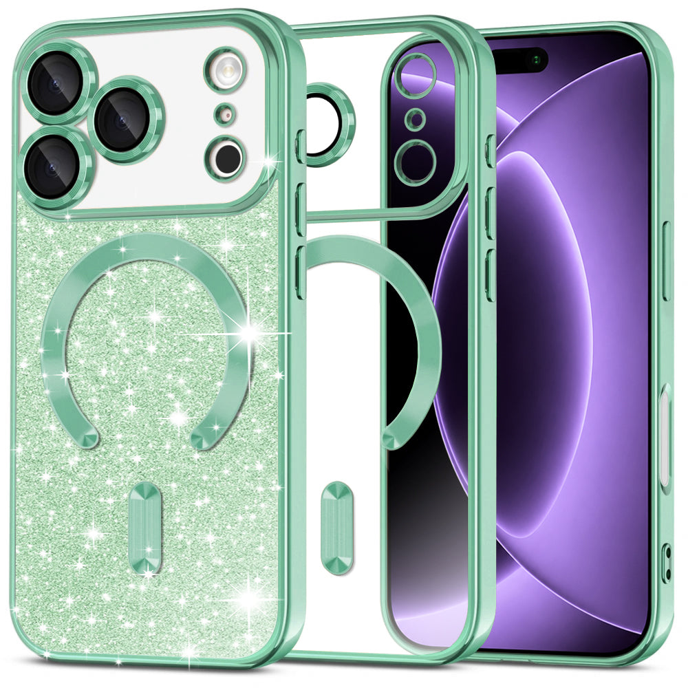 Custodia MagSafe per Apple iPhone 18 Pro / 17 Pro, Techsuit, Luxury Glitter, Verde Chiaro