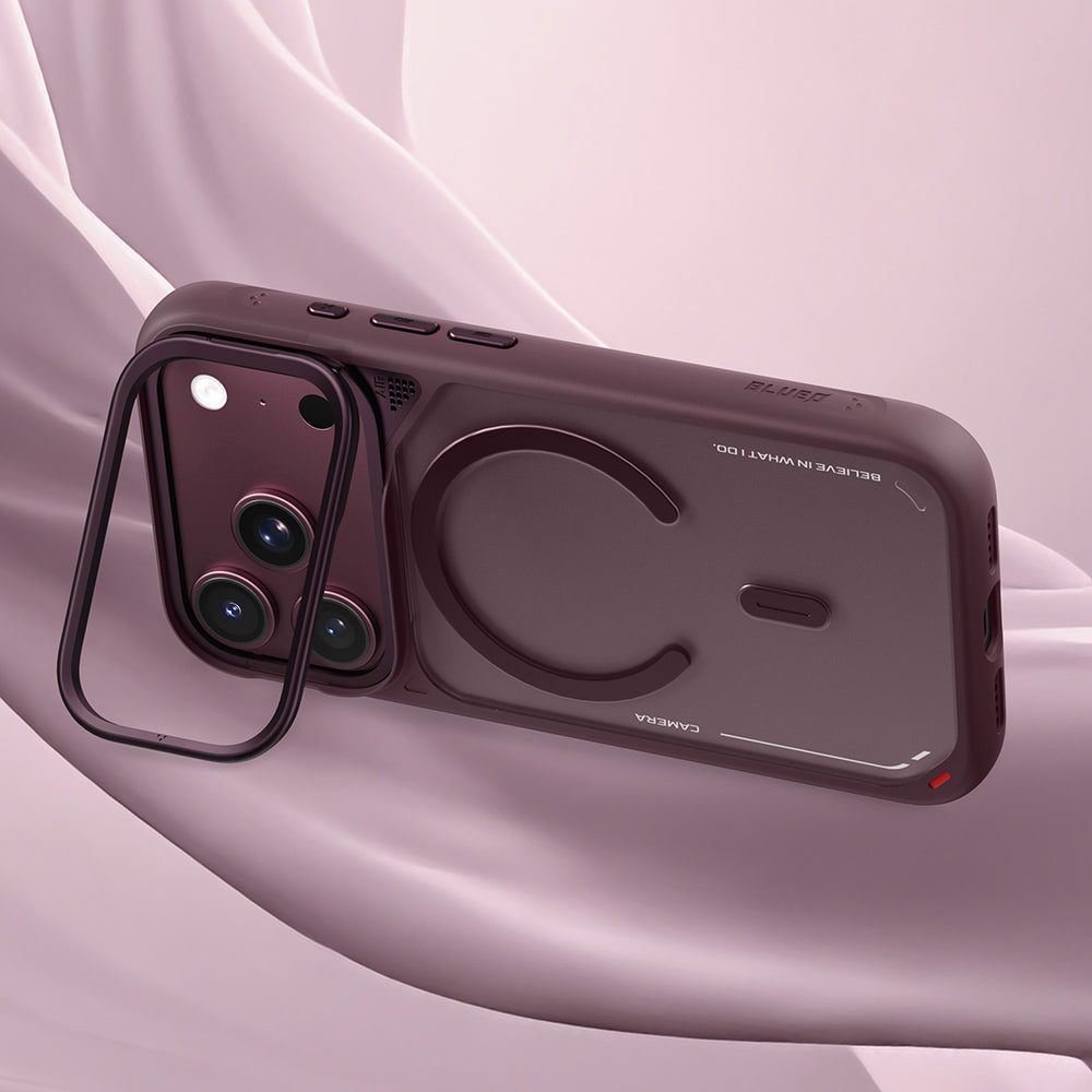 Custodia MagSafe per Apple iPhone 18 Pro Max / 17 Pro Max, Blueo, Heat Dissipation Stand, bordeaux satinato