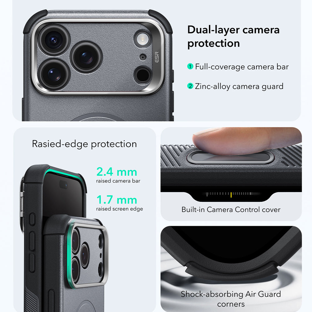 Custodia MagSafe per Apple iPhone 18 Pro Max / 17 Pro Max, ESR, Cyber Armor Kickstand, Grigio