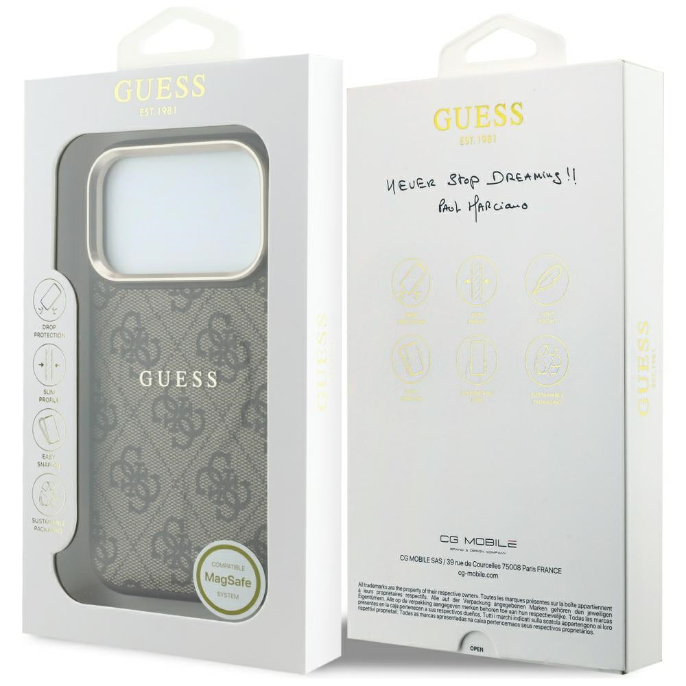 Custodia MagSafe per Apple iPhone 18 Pro Max / 17 Pro Max, Guess, 4G Embossed Classic, Marrone