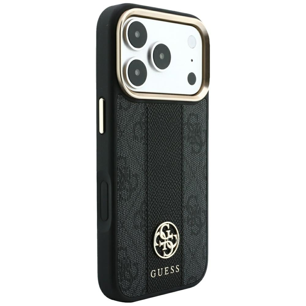 Custodia MagSafe per Apple iPhone 18 Pro Max / 17 Pro Max, Guess, 4G Stripe Round Classic Logo, Nera