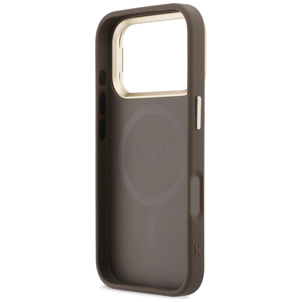 Custodia MagSafe per Apple iPhone 18 Pro Max / 17 Pro Max, Guess, 4G Triangle Logo & Stand Camera, Marrone