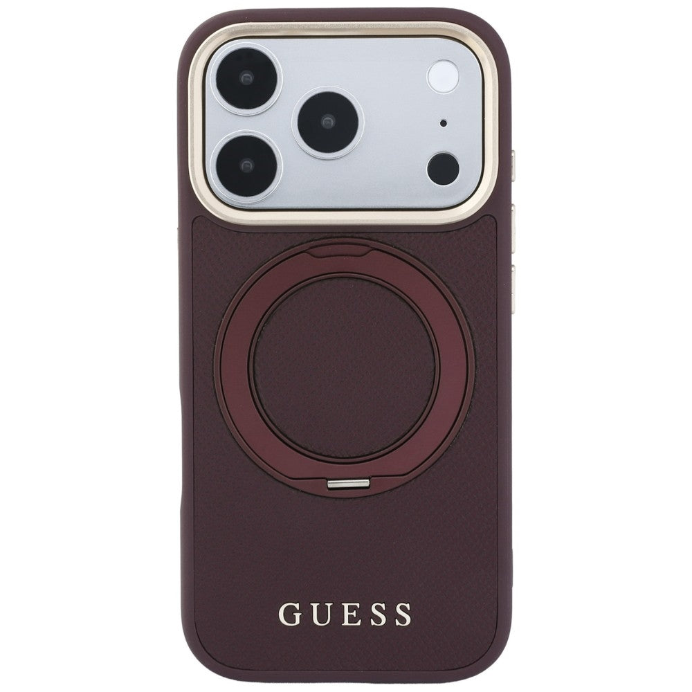 Custodia MagSafe per Apple iPhone 18 Pro Max / 17 Pro Max, Guess, Grained Ring Stand 360 Classic, Vinaccia