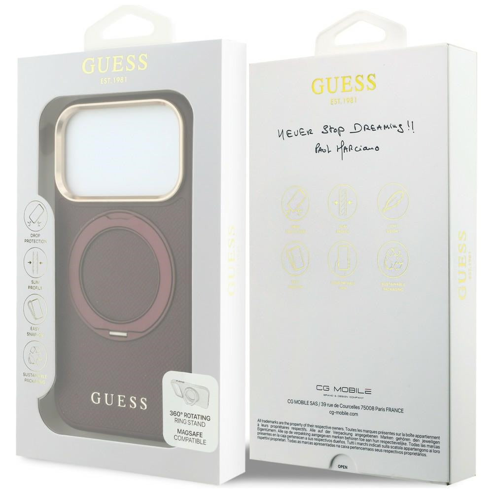 Custodia MagSafe per Apple iPhone 18 Pro Max / 17 Pro Max, Guess, Grained Ring Stand 360 Classic, Vinaccia
