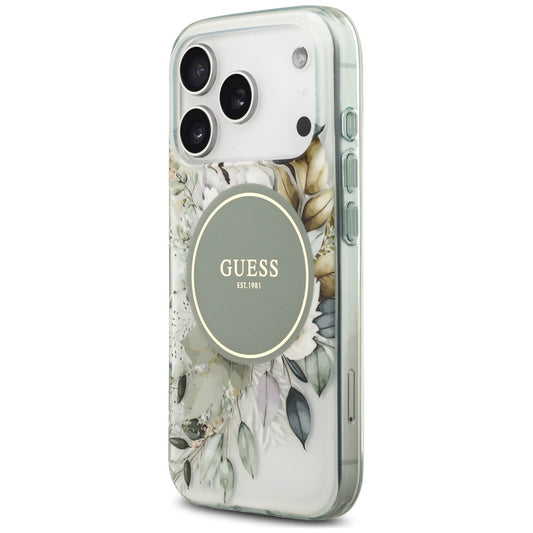 Custodia MagSafe per Apple iPhone 18 Pro Max / 17 Pro Max, Guess, IML Flower & Tonal Circle, Verde