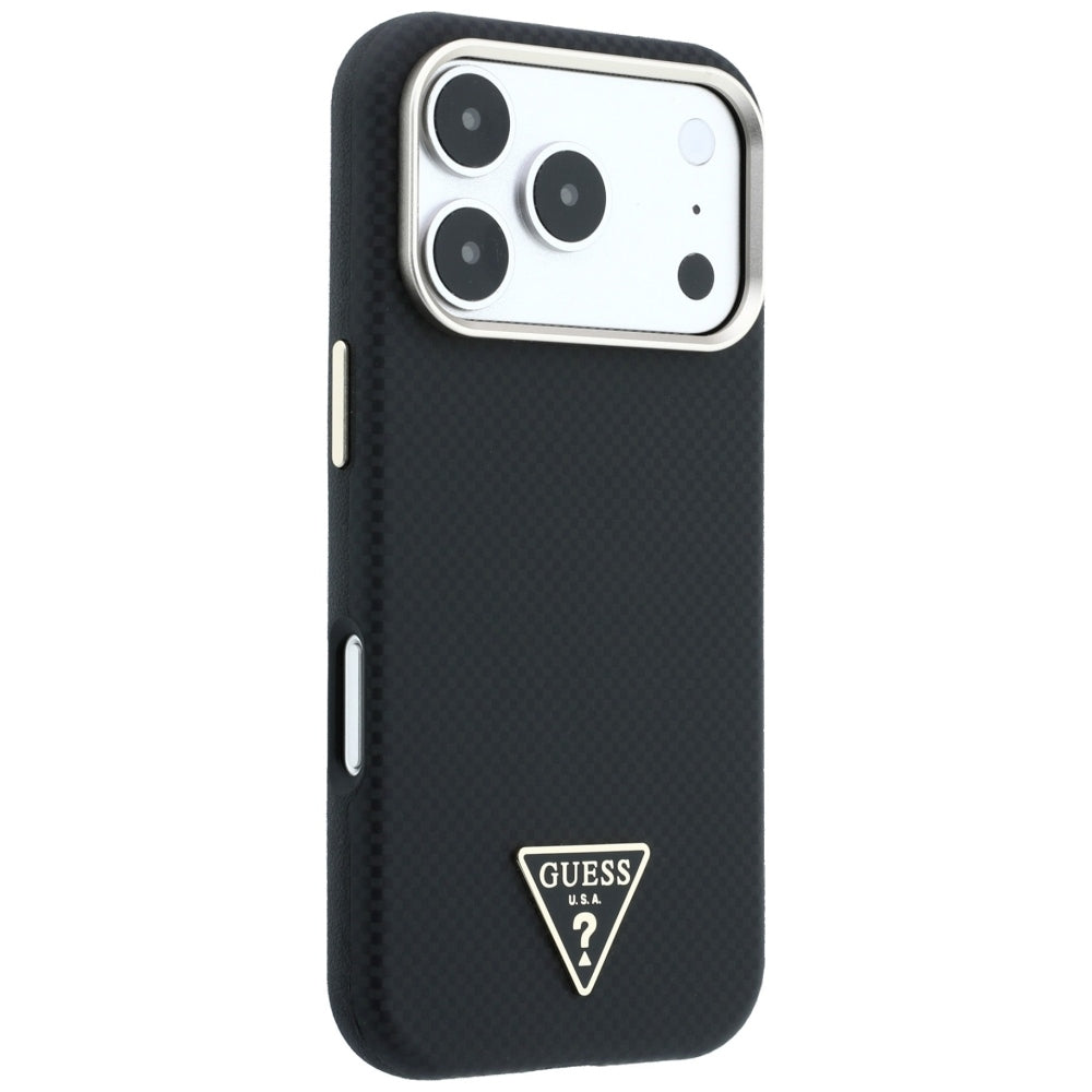 Custodia MagSafe per Apple iPhone 18 Pro Max / 17 Pro Max, Guess, Logo Triangolo Kevlar, Nera