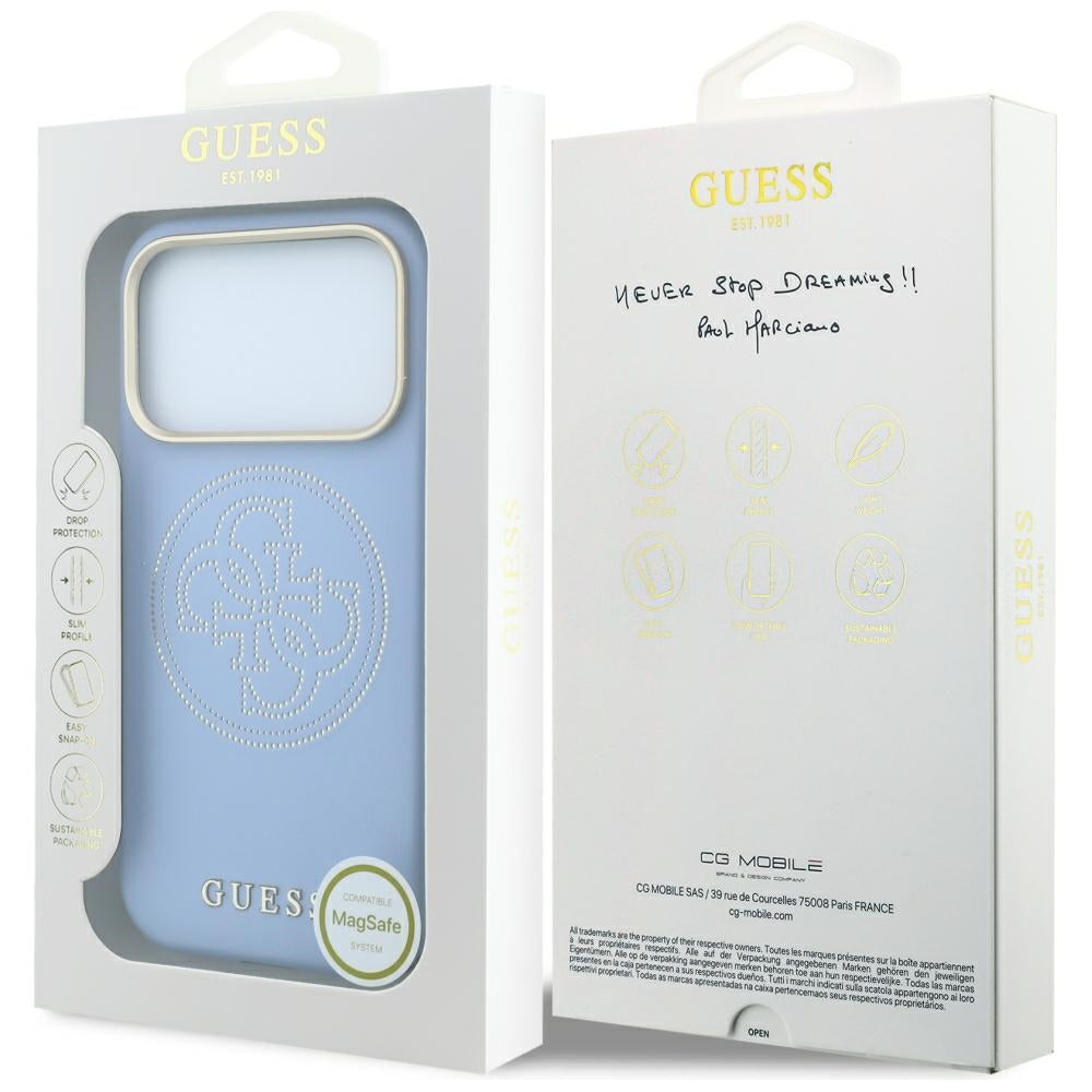 Custodia MagSafe per Apple iPhone 18 Pro Max / 17 Pro Max, Guess, Perforata 4G, Blu