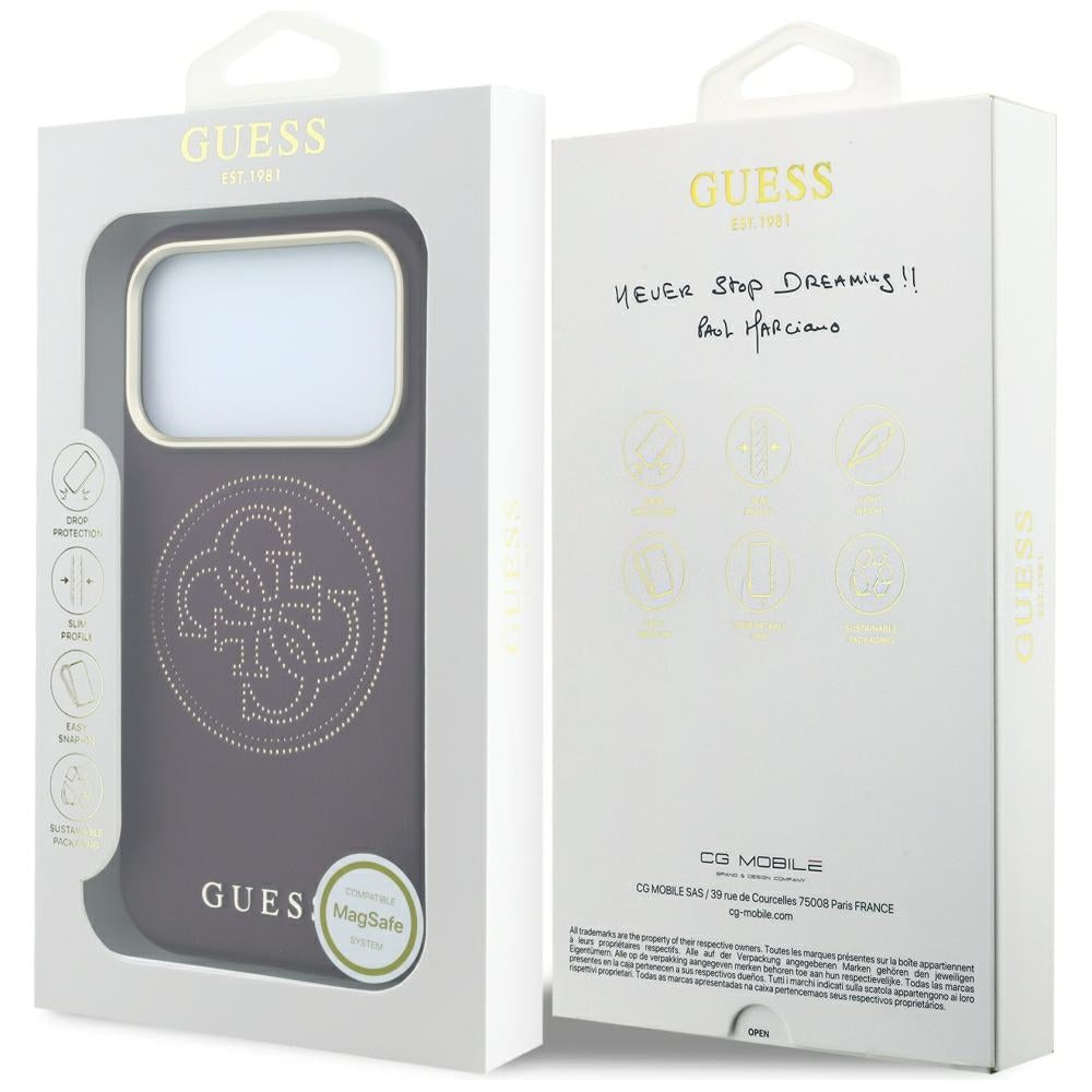Custodia MagSafe per Apple iPhone 18 Pro Max / 17 Pro Max, Guess, Perforata 4G, Vinaccia