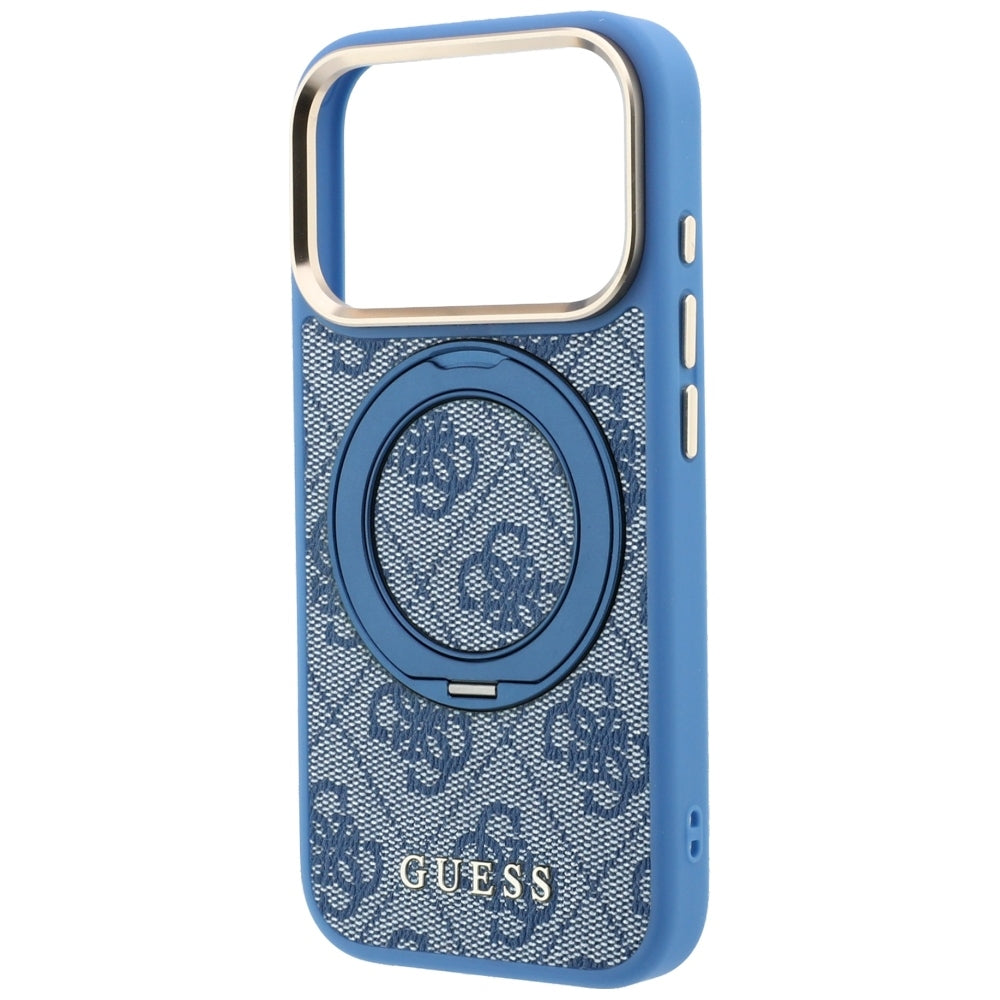 Custodia MagSafe per Apple iPhone 18 Pro Max / 17 Pro Max, Guess, Ring Stand 360 4G Classic Logo, Blu