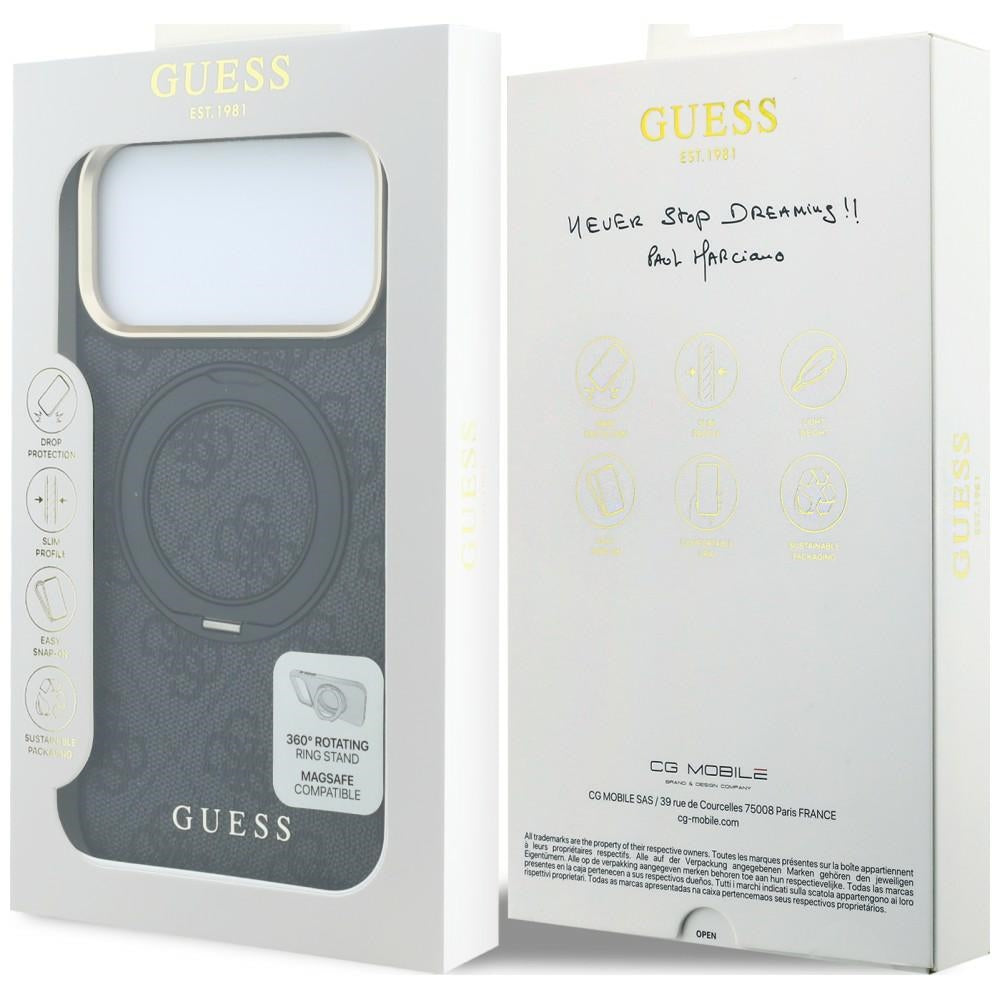 Custodia MagSafe per Apple iPhone 18 Pro Max / 17 Pro Max, Guess, Ring Stand Classic Logo, Nera