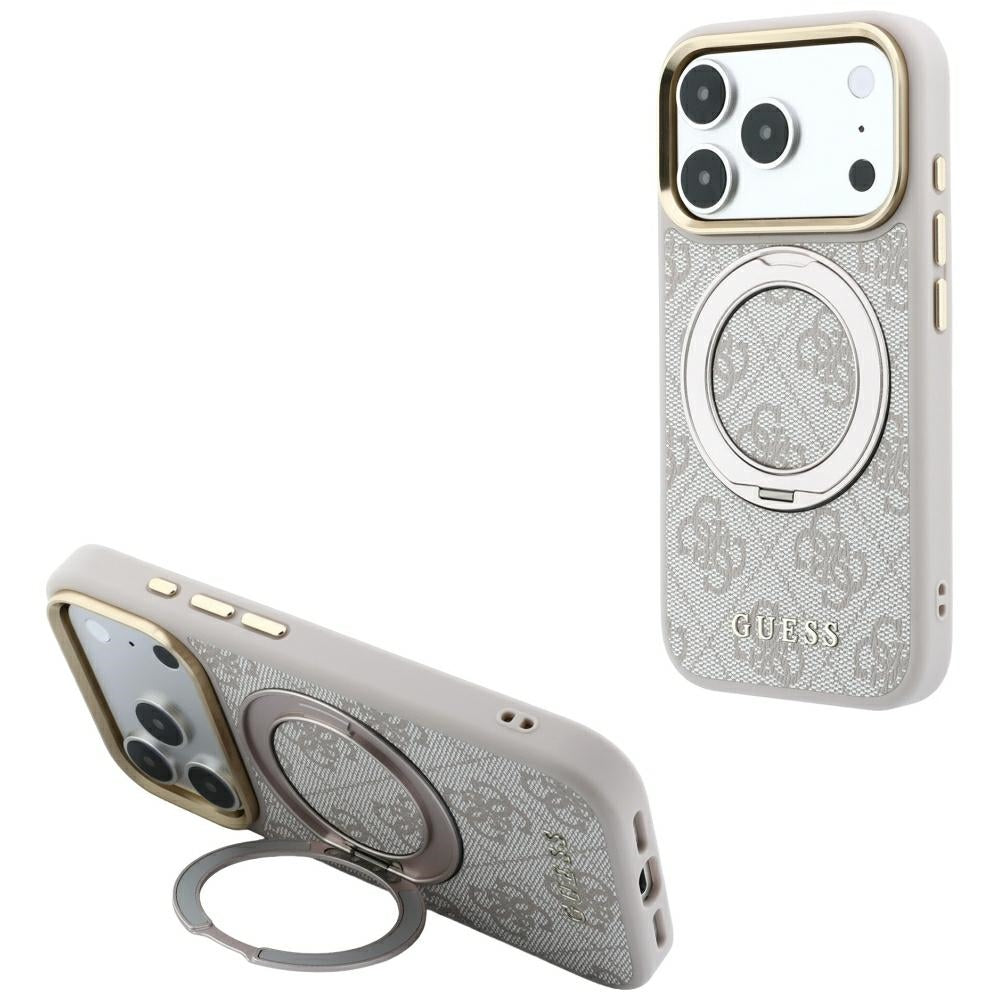 Custodia MagSafe per Apple iPhone 18 Pro Max / 17 Pro Max, Guess, Ring Stand Classic Logo, Rosa