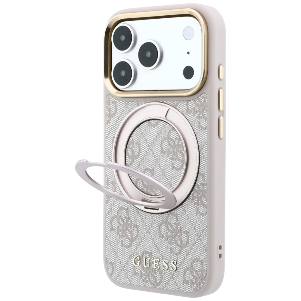 Custodia MagSafe per Apple iPhone 18 Pro Max / 17 Pro Max, Guess, Ring Stand Classic Logo, Rosa