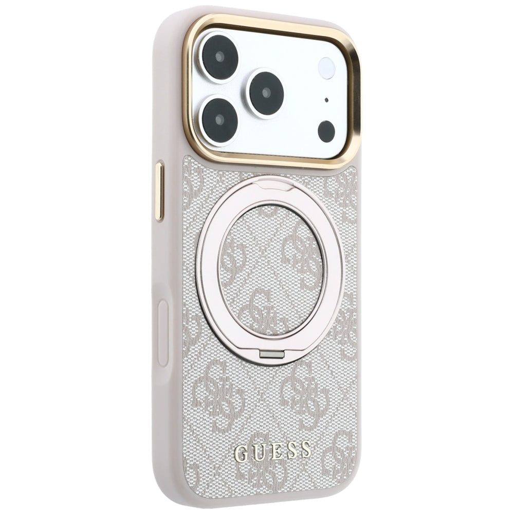 Custodia MagSafe per Apple iPhone 18 Pro Max / 17 Pro Max, Guess, Ring Stand Classic Logo, Rosa