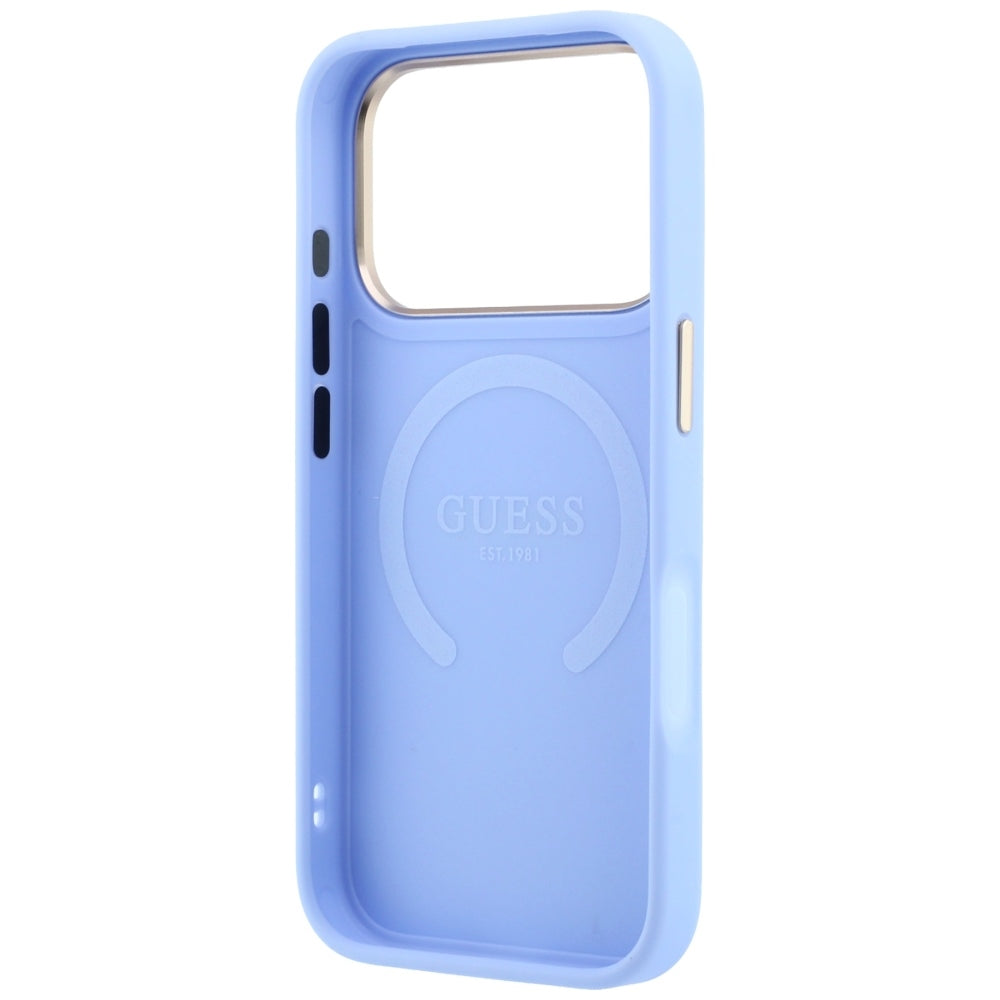 Custodia MagSafe per Apple iPhone 18 Pro Max / 17 Pro Max, Guess, Saffiano Peony Ring, Blu