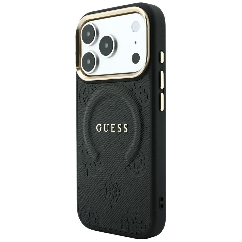 Custodia MagSafe per Apple iPhone 18 Pro Max / 17 Pro Max, Guess, Saffiano Peony Ring, Nera