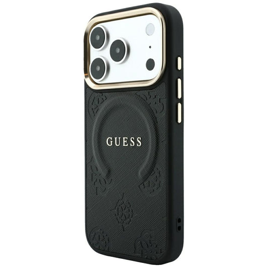 Custodia MagSafe per Apple iPhone 18 Pro Max / 17 Pro Max, Guess, Saffiano Peony Ring, Nera