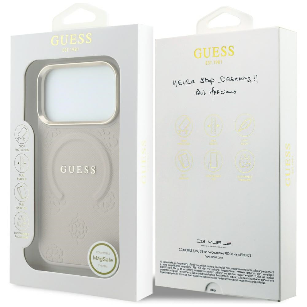 Custodia MagSafe per Apple iPhone 18 Pro Max / 17 Pro Max, Guess, Saffiano Peony Ring, Rosa