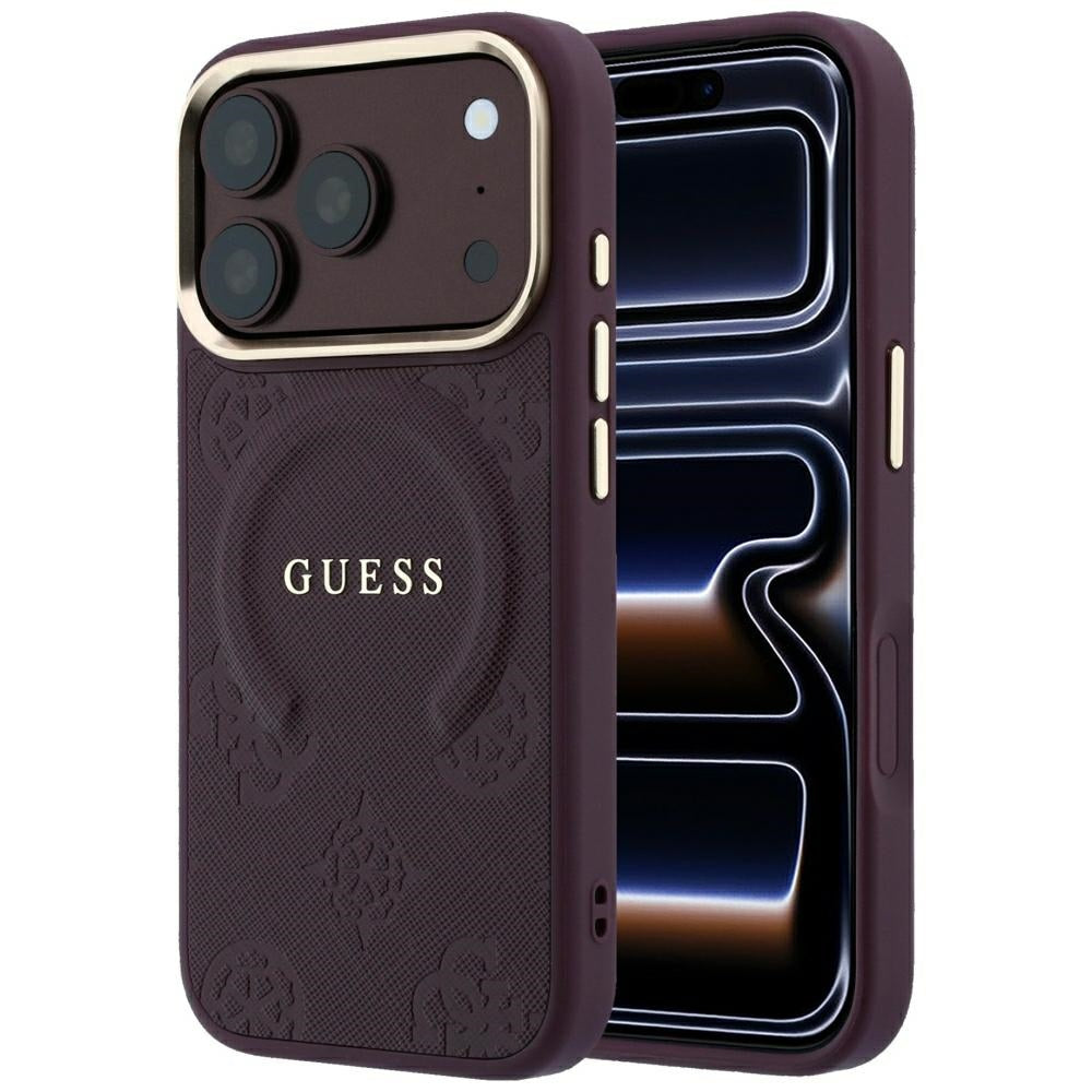 Custodia MagSafe per Apple iPhone 18 Pro Max / 17 Pro Max, Guess, Saffiano Peony Ring, Vinaccia
