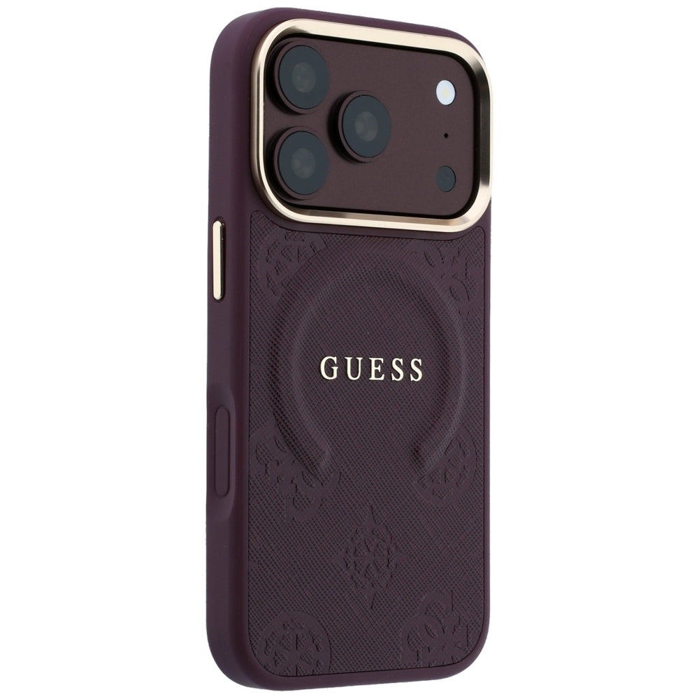 Custodia MagSafe per Apple iPhone 18 Pro Max / 17 Pro Max, Guess, Saffiano Peony Ring, Vinaccia