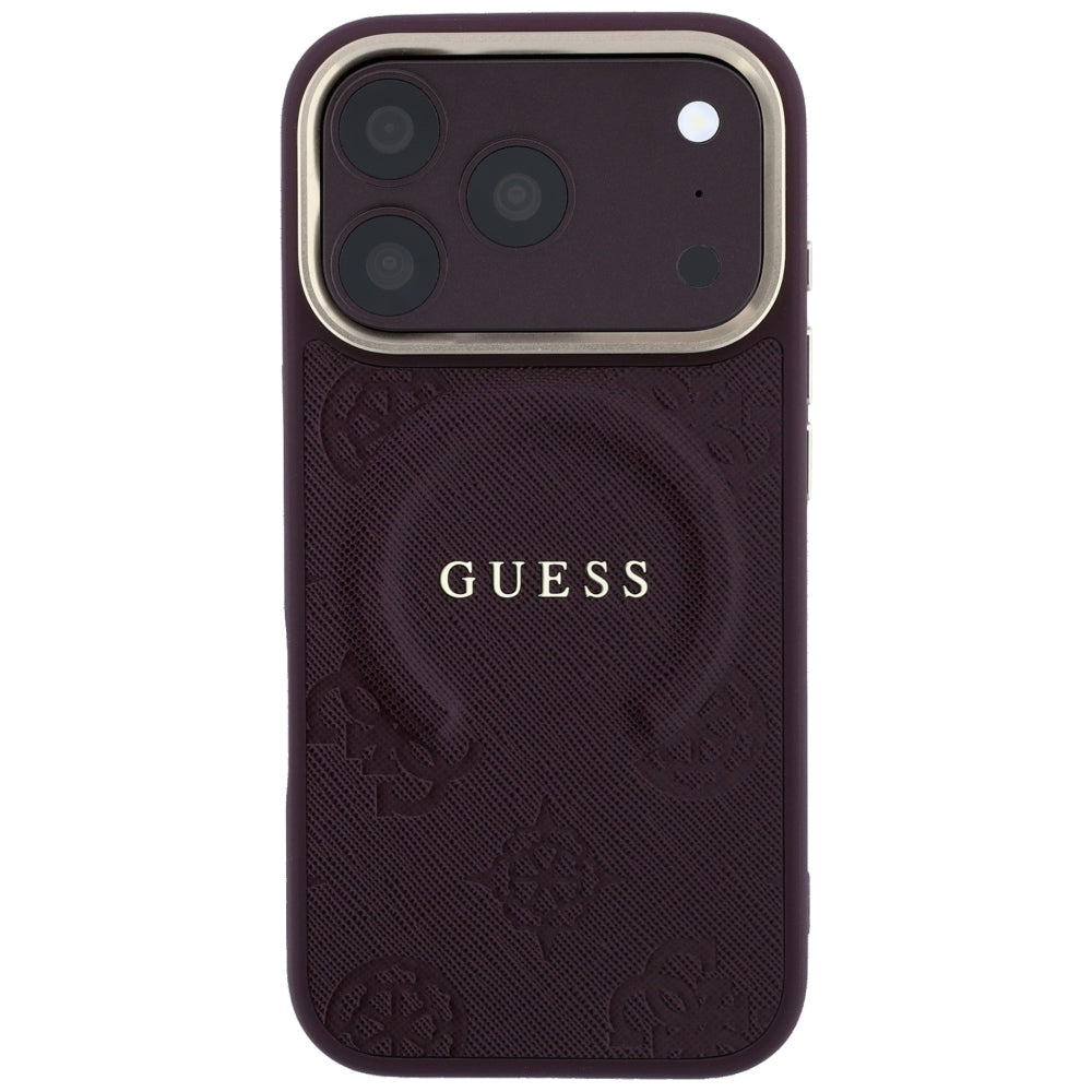 Custodia MagSafe per Apple iPhone 18 Pro Max / 17 Pro Max, Guess, Saffiano Peony Ring, Vinaccia