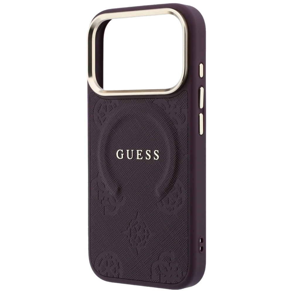 Custodia MagSafe per Apple iPhone 18 Pro Max / 17 Pro Max, Guess, Saffiano Peony Ring, Vinaccia