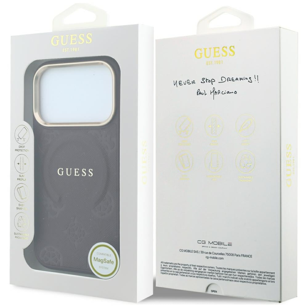 Custodia MagSafe per Apple iPhone 18 Pro Max / 17 Pro Max, Guess, Saffiano Peony Ring, Vinaccia