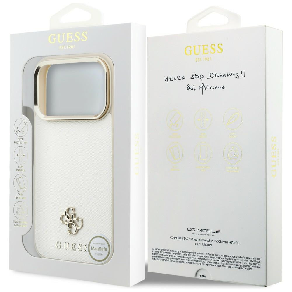 Custodia MagSafe per Apple iPhone 18 Pro Max / 17 Pro Max, Guess, Saffiano Small 4G Classic, Beige