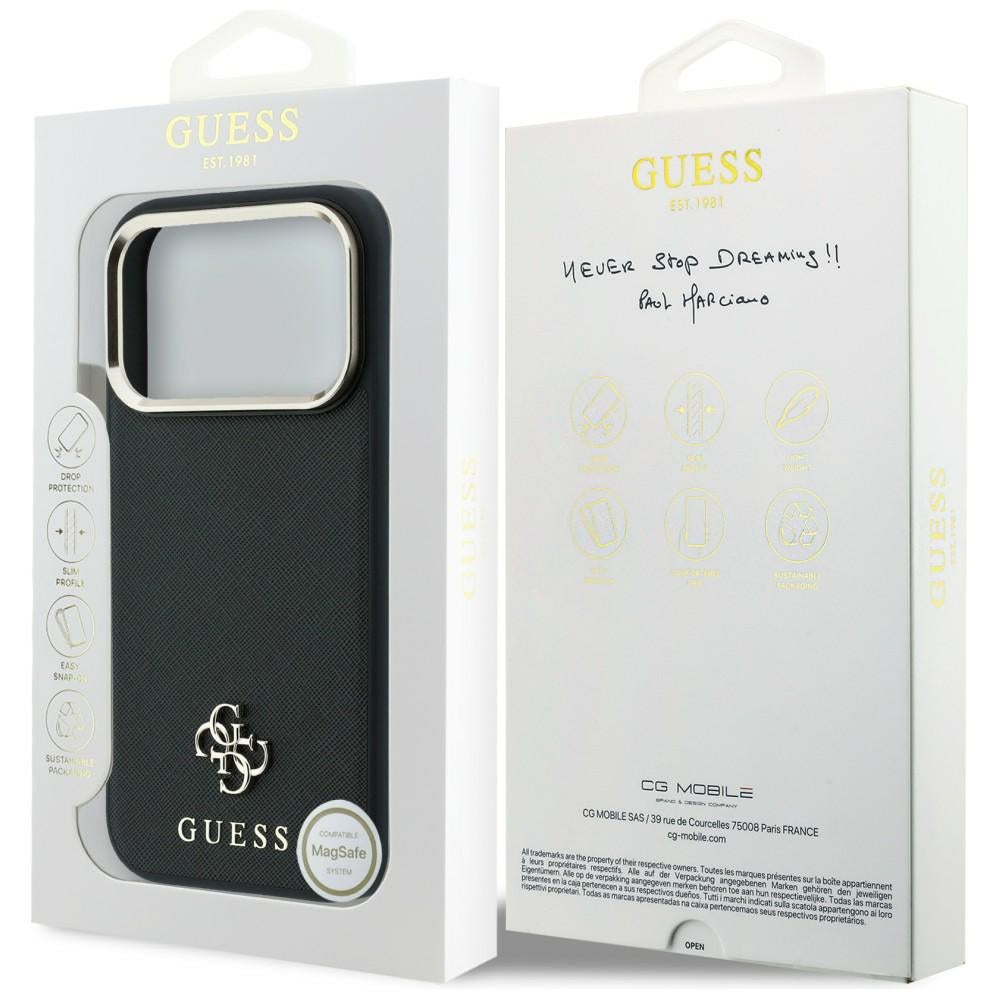 Custodia MagSafe per Apple iPhone 18 Pro Max / 17 Pro Max, Guess, Saffiano Small 4G Classic, Nera