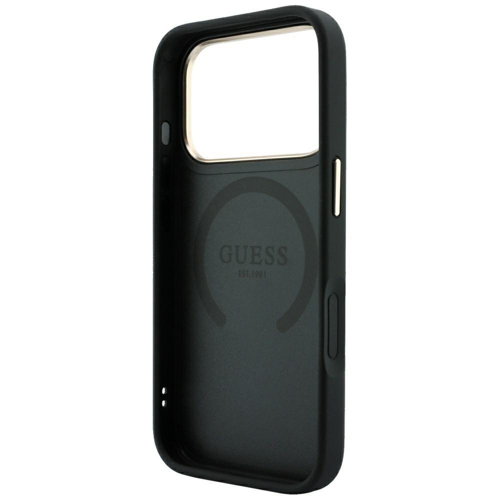 Custodia MagSafe per Apple iPhone 18 Pro Max / 17 Pro Max, Guess, Stripe Peony 4G, Nera