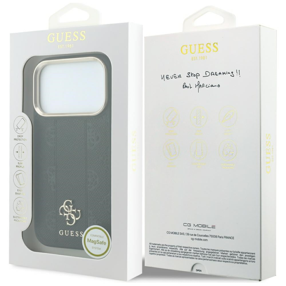 Custodia MagSafe per Apple iPhone 18 Pro Max / 17 Pro Max, Guess, Stripe Peony 4G, Nera