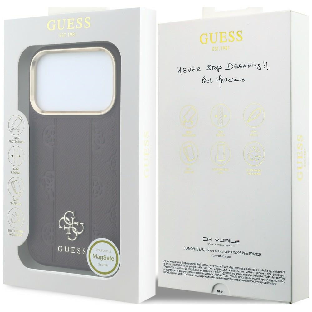 Custodia MagSafe per Apple iPhone 18 Pro Max / 17 Pro Max, Guess, Stripe Peony 4G, Vinaccia