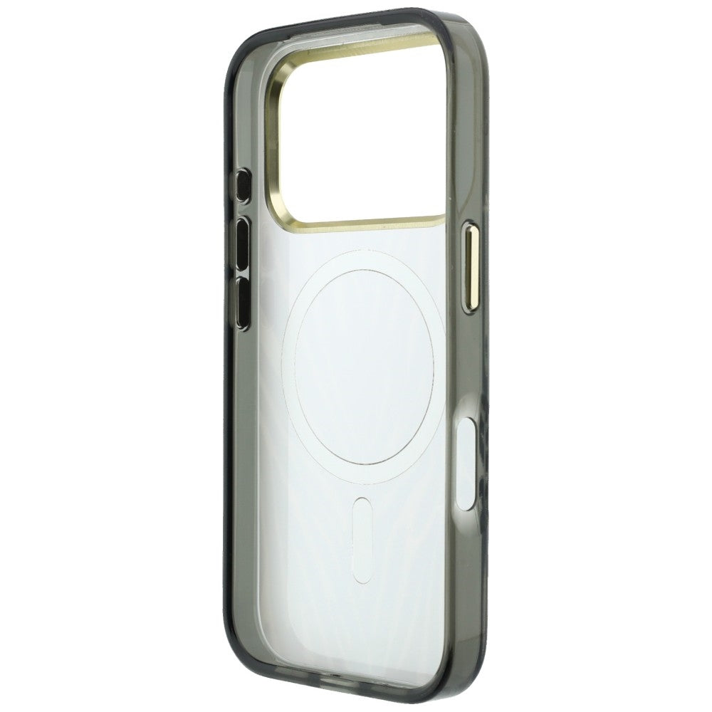 Custodia MagSafe per Apple iPhone 18 Pro Max / 17 Pro Max, Guess, Logo Triangolo Glitter Zebra, Argento