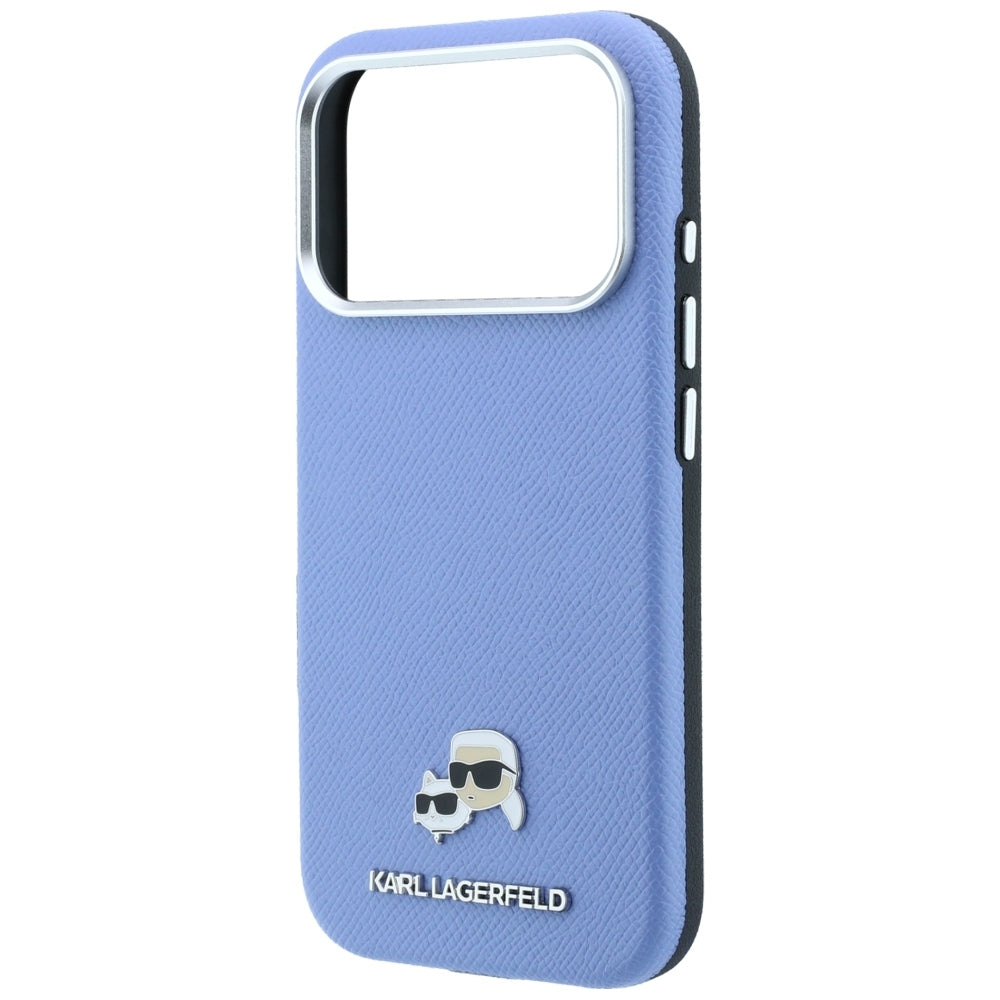 Custodia MagSafe per Apple iPhone 18 Pro Max / 17 Pro Max, Karl Lagerfeld, Grained Karl & Choupette Head's Metal, Bleu