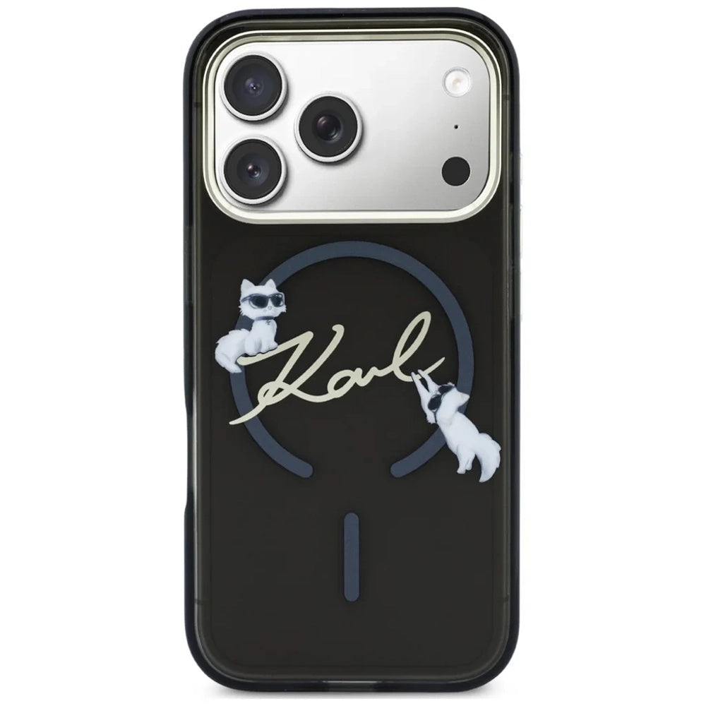 Custodia MagSafe per Apple iPhone 18 Pro Max / 17 Pro Max, Karl Lagerfeld, IML Choupette Karl Script Logo, Nera