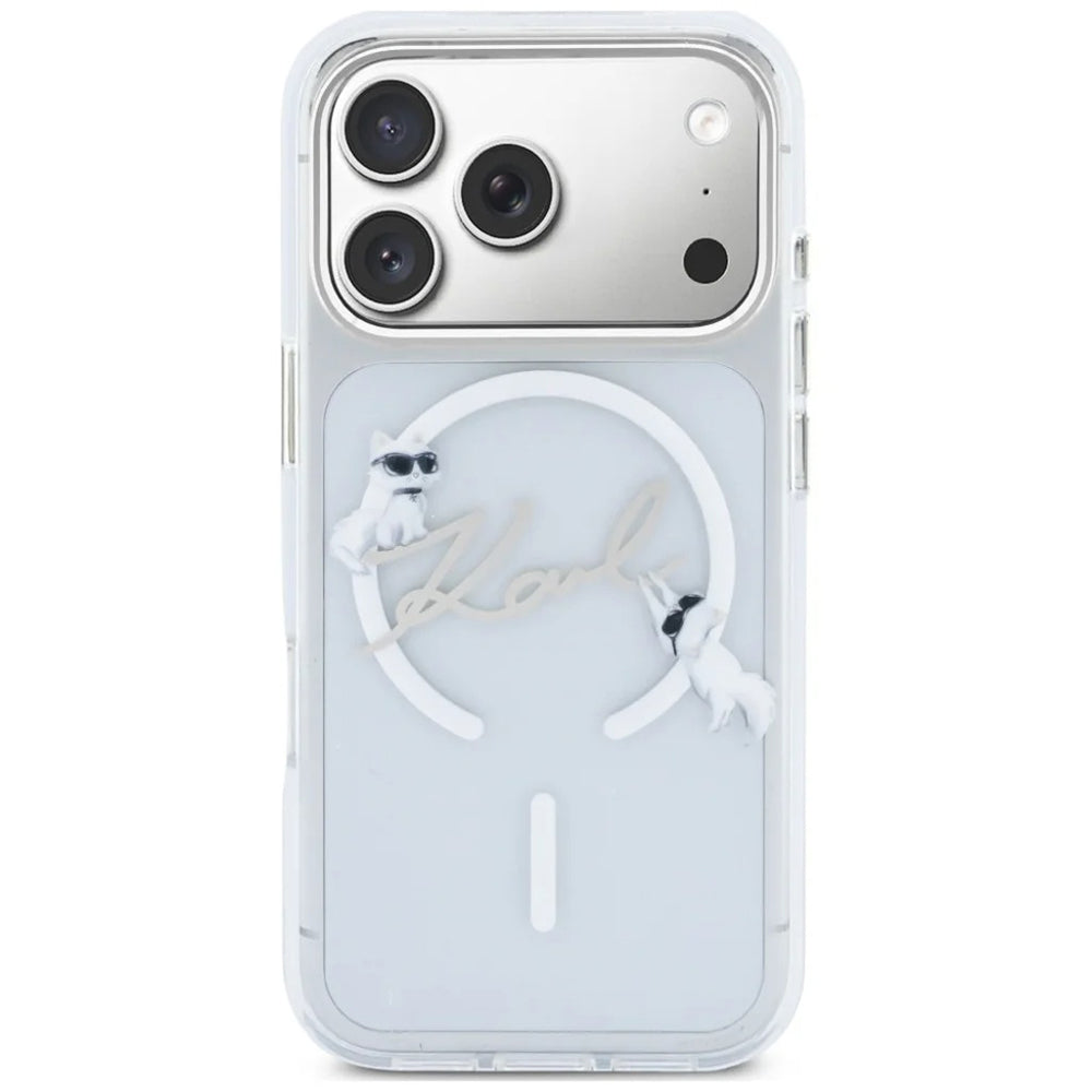 Custodia MagSafe per Apple iPhone 18 Pro Max / 17 Pro Max, Karl Lagerfeld, IML Choupette Karl Script Logo, Trasparente